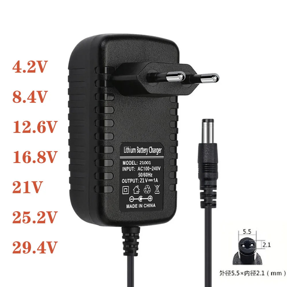 18650 Lithium Battery Charger 90 Degree Right Angle DC 4.2V 8.4V 12.6V 16.8V 21V 29.4V 1A 2A DC Power Supply Adapter