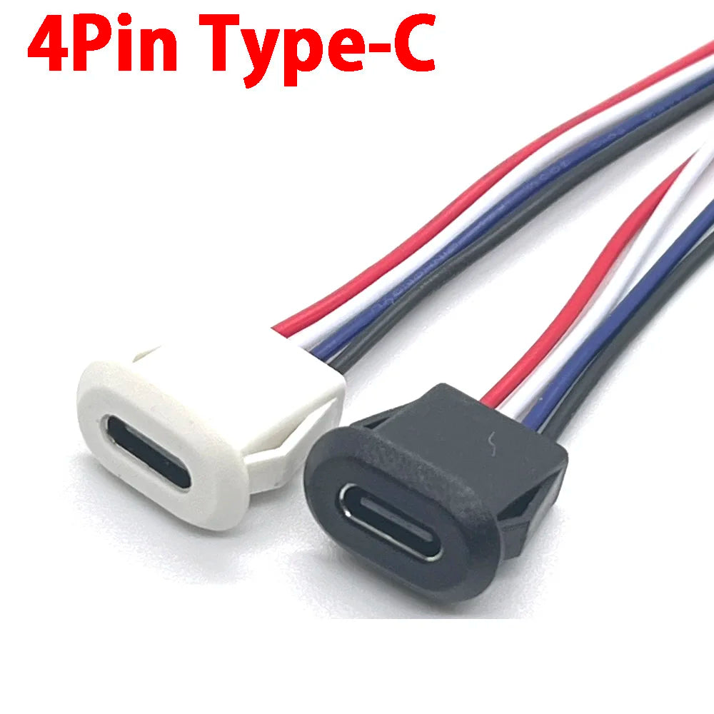 1pcs 4Pin USB C Connector Type-C Waterproof with PH 2.0 Nut Locking Plate Female TPC High Current Fast Charging Jack with CC Pin