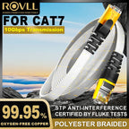 ROVLL CAT7 Ethernet Cable Flat Lan Cable STP Round RJ45 Network Cable Cat 7 Internet Cord 10Gbps Braided Patch Cord