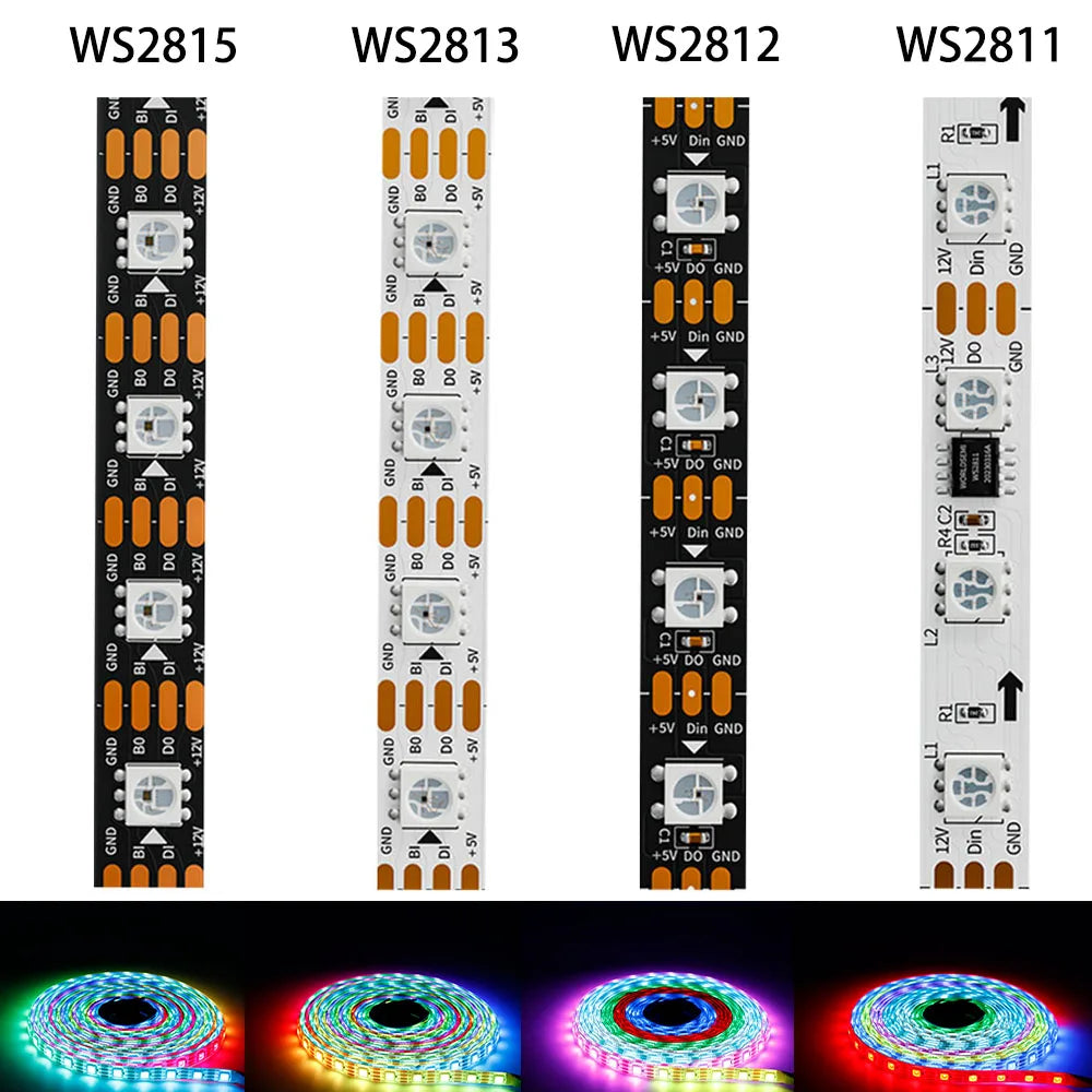 WS2812B WS2811 WS2813 WS2815 5050 RGB Smart LED Strip Lights WS2812 30/60/144Pixels/Leds/m Individually Addressable IC DC5/12V