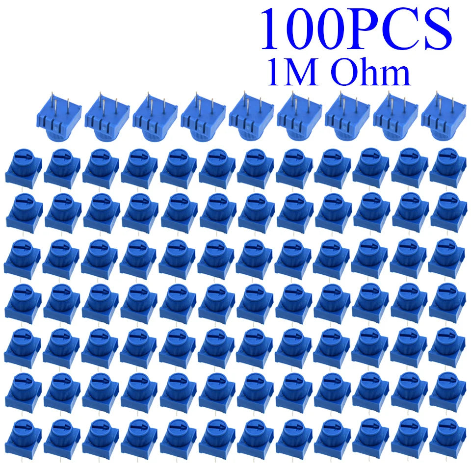 5-100pcs 3386P-1-103 1k 2k 5k 10k 20k  0.5W, 1/2W PC Pins Through Hole Trimmer Potentiometer Cermet 1 Turn Top Adjustment