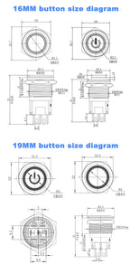 12 16 19 22mm waterproof metal button switch with connector LED lamp instant lock automotive engine power switch 6V 12V 24V 220V