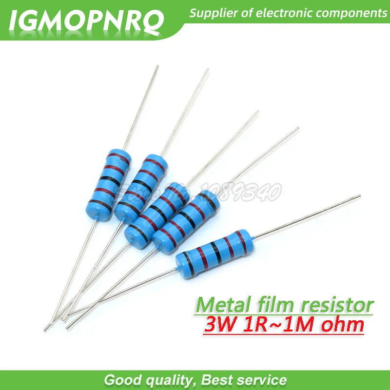 100pcs 3W Metal film resistor 1% 1R ~ 1M 1R 4.7R 10R 22R 33R 47R 1K 4.7K 10K 100K 1 4.7 10 22 33 47 4K7 ohm resistance