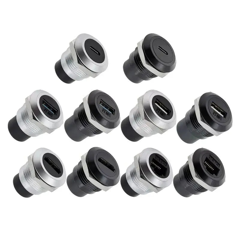 10Pcs Metal D‑Type Panel Mount Socket RJ45 CAT6 HDMI USB3.0 Straight Through Network Connector Module Round Panel Mount Adapter