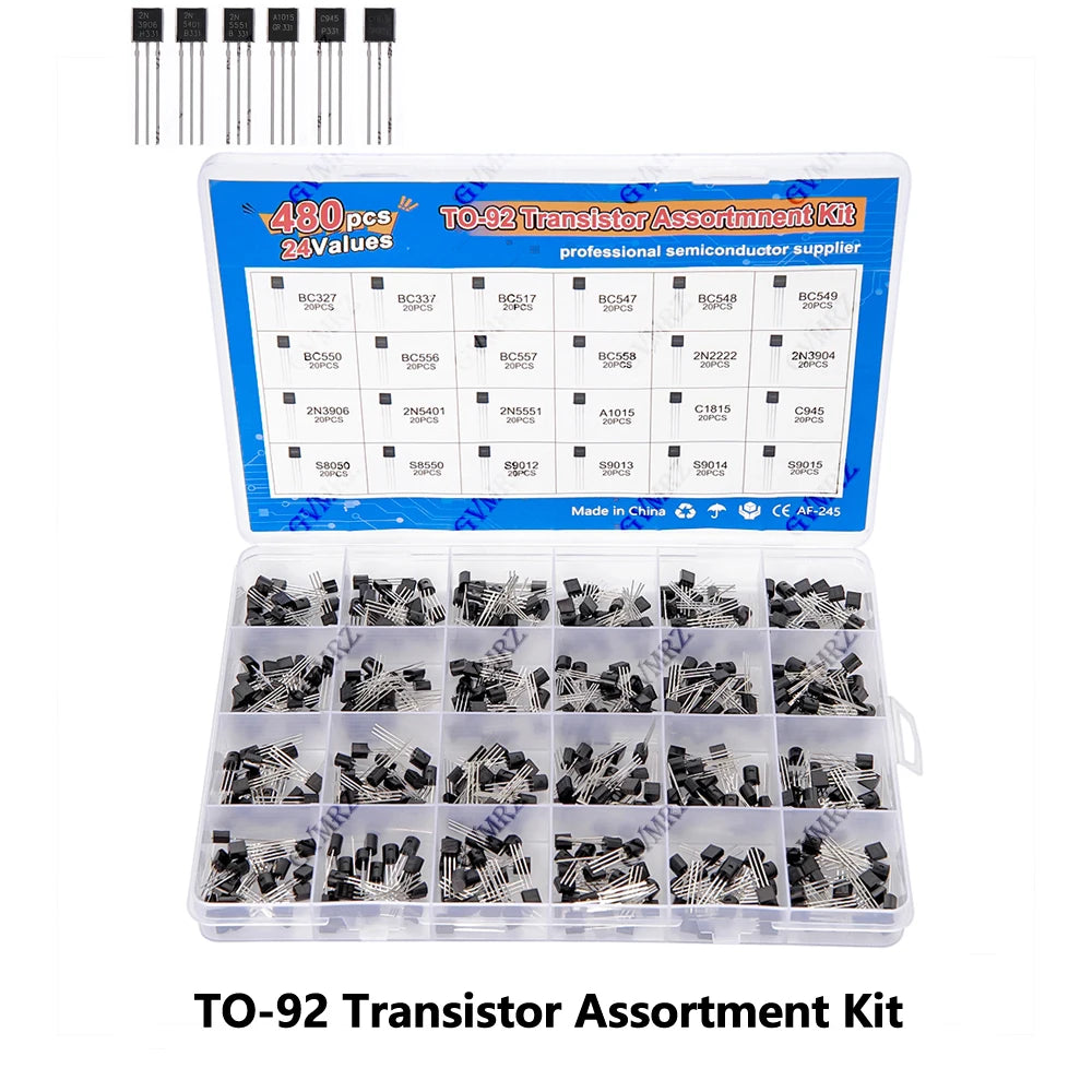480PCS 24Values TO-92 Transistor Assortment Kit (2N2222/S8050/BC337 etc.) in Box for Arduino DIY Electronic Project 2N2222