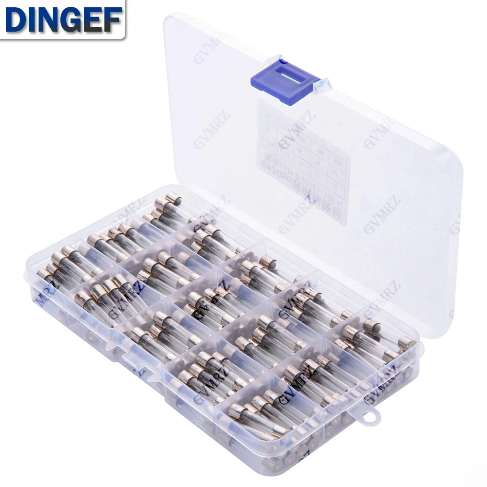 150PCS 15Values 6*30 Glass Tube Fuses Car Glass Tube Fuses Assorted Kit 6X30 with Box fusiveis 0.1A-30A Household Fuses