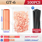 100PCS GT Copper Crimp Terminals Electrical Wire Cable Tubular Connectors Ring Sleeve Ferrules Lugs Have Heat Shrink Tubing