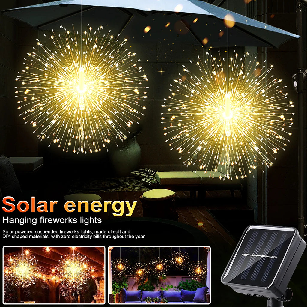 Solar Firework Lights Outdoor  - 90/150/200 LEDs, 8 Modes, Copper Wire Hanging Fairy Lights For Yard, Patio, Tent,Party,Xmas