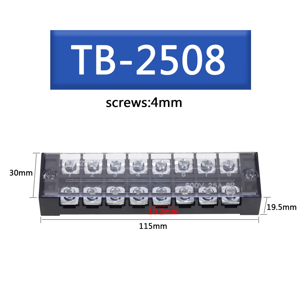 1pcs 25A/15A 600V Dual Row Strip Screw Terminal Block  Fixed Wiring Board Wire Connector 3 4 5 6 8 10 12 Positions Ways