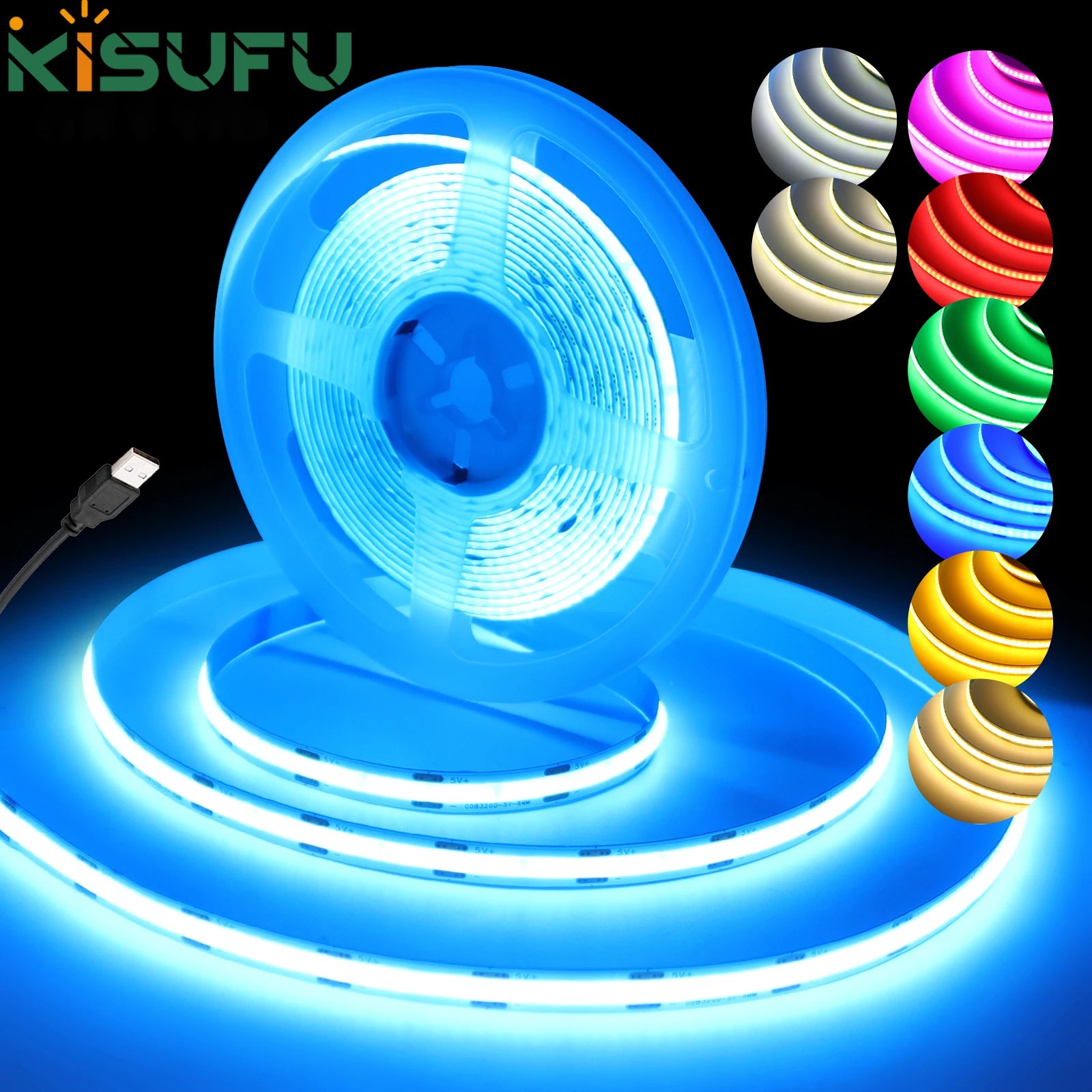 New USB COB Strip Light 5V 320Leds/m Blue/White/Red/Green Flexible Adhesive Tape Night Lighting TV Backlights Home Decor 3M 5M