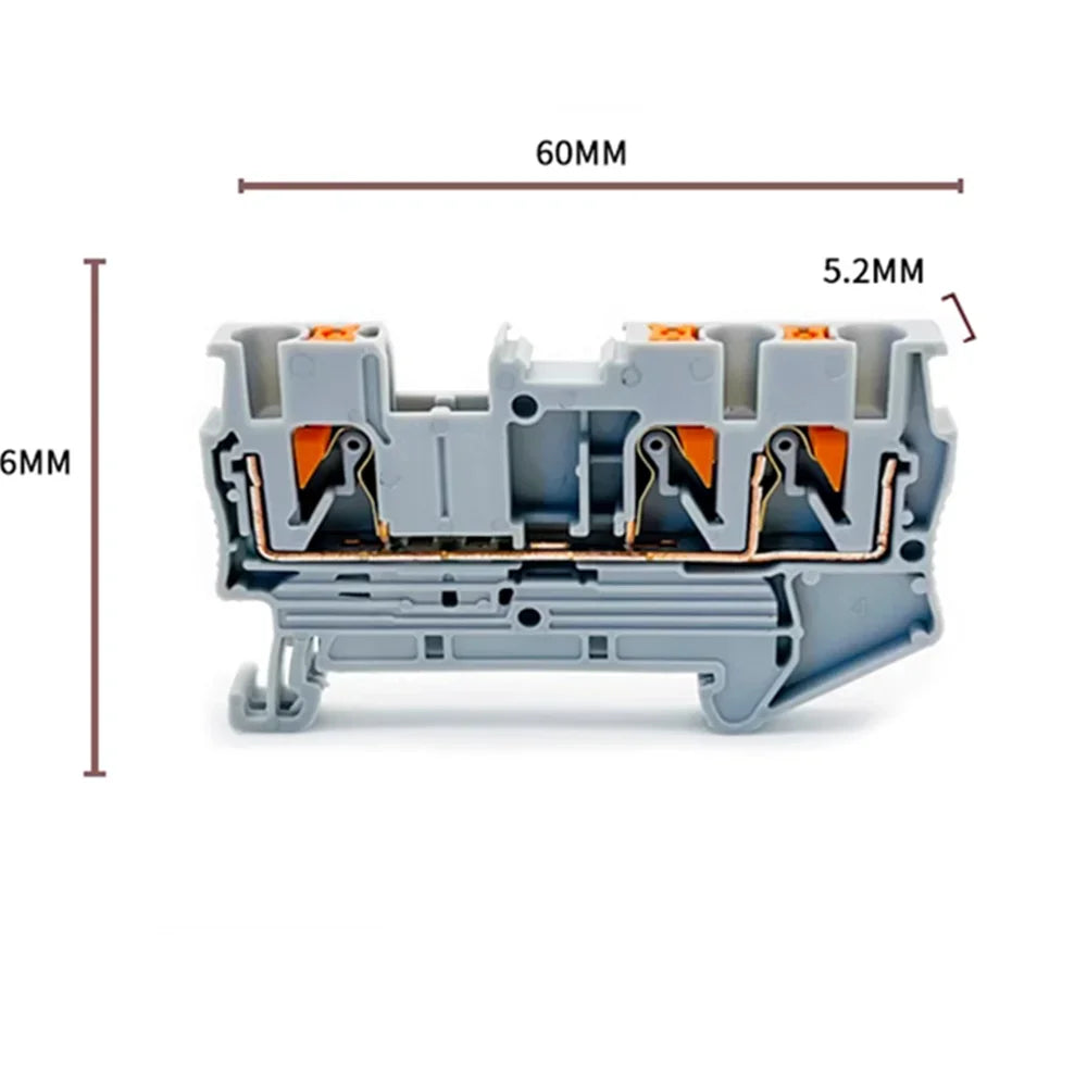 10Pcs/lot PT2.5-TWIN Push-In 3-Conductor Feed-Through Strip Wire Electrical Connector 2.5mm² Din Rail Terminal Block PT2.5-TW