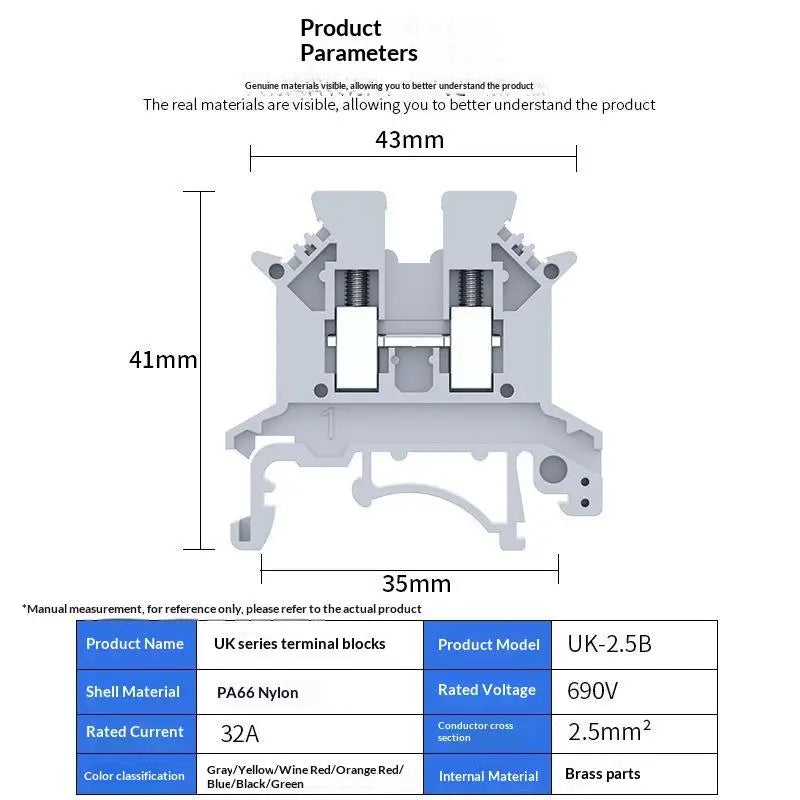 【CCA】10Pcs UK 2.5 Terminal Block UK2.5B Screw Connection Connect Strip 2.5B 2.5mm² Cable Electrical Din Rail Wire Connectors