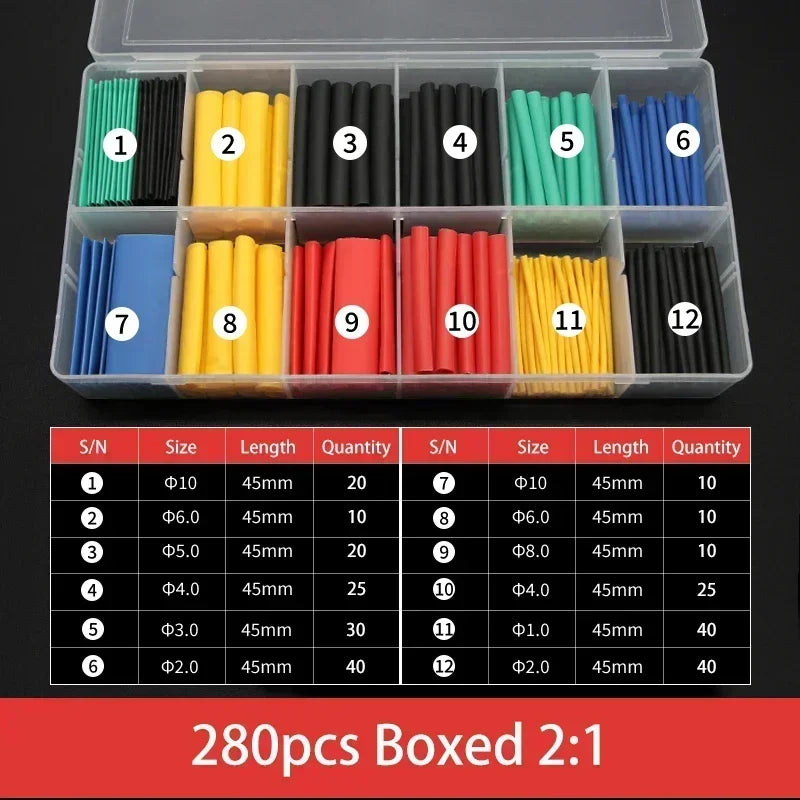 2:1 Heat Shrink Tube Kit Thermoresistant Shrinkage Tubing Wire Wrapping Electrical Connection Cable Insulation Sleeved Protecter