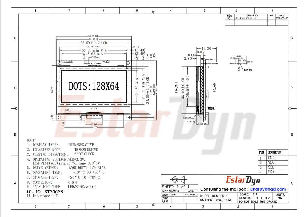 12864 IIC 4P LCD Module 128X64 I2C ST7567S COG Graphic Display Screen Board LCM Panel 128x64 Dot Matrix Screen for