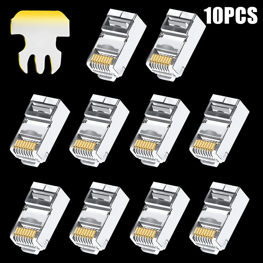 RJ45 Cat7 Cat6 Cat5 Pass Through Connectors Network Cable Modular Plug 8P8C Gold-Plated Connector End for FTP/STP Solid Wire