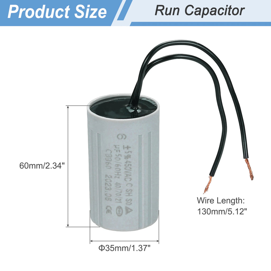 1/2/3Set CBB60 6-60uF Running Capacitors AC 450V 2 Wires 50/60Hz Cylinder for Water Pumps Washing Machines Motor Start