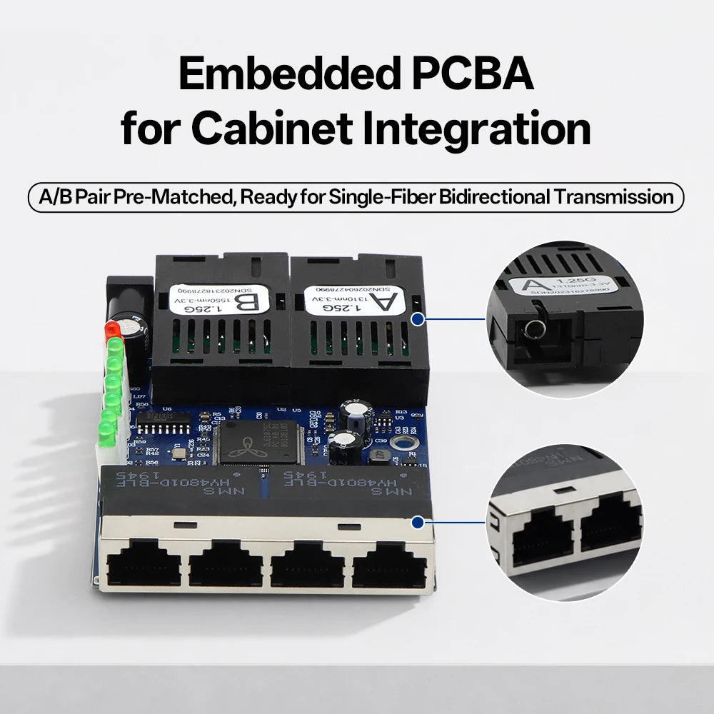 2F4E Gigabit Fiber Media Converter Board 2 SC 4 RJ45 10/100/1000Mbps BIDI 3km for CCTV FTTH **Industrial Automation & Control