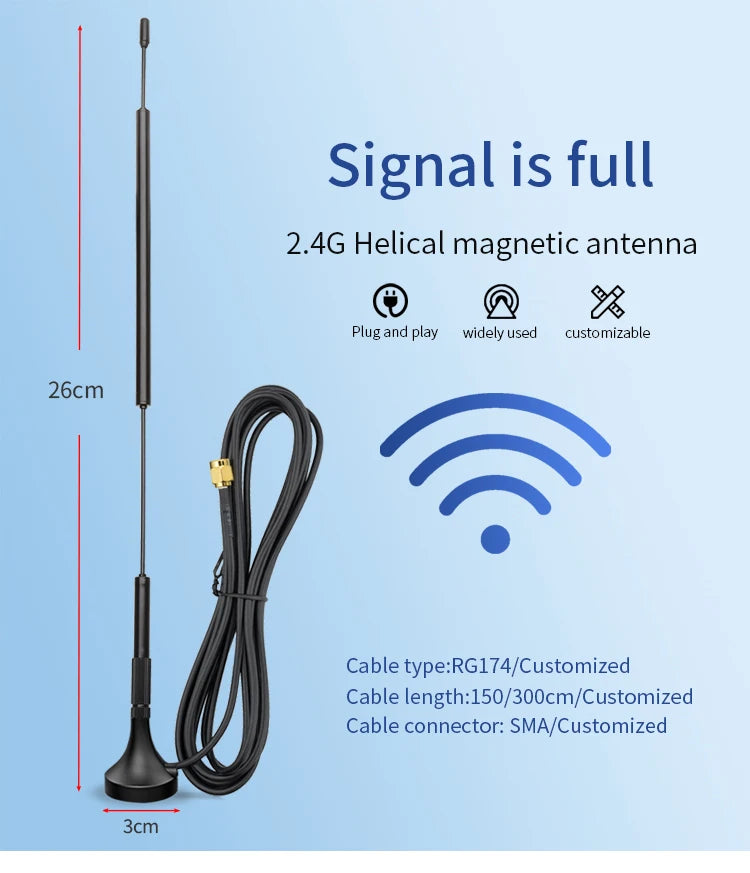 2.4G WIFI Bluetooth Small Suction Cup Antenna High Gain 12dBi SMA Male 3M Cable for Wireless Router Wireless Monitoring ZIGBEE