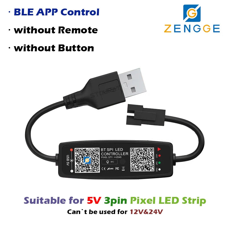 BLE WS2812B Controller BT Music for Pixel LED Strip Light SK6812 WS2811 WS2812 LED Light Strip USB 5V APP Remote Controller