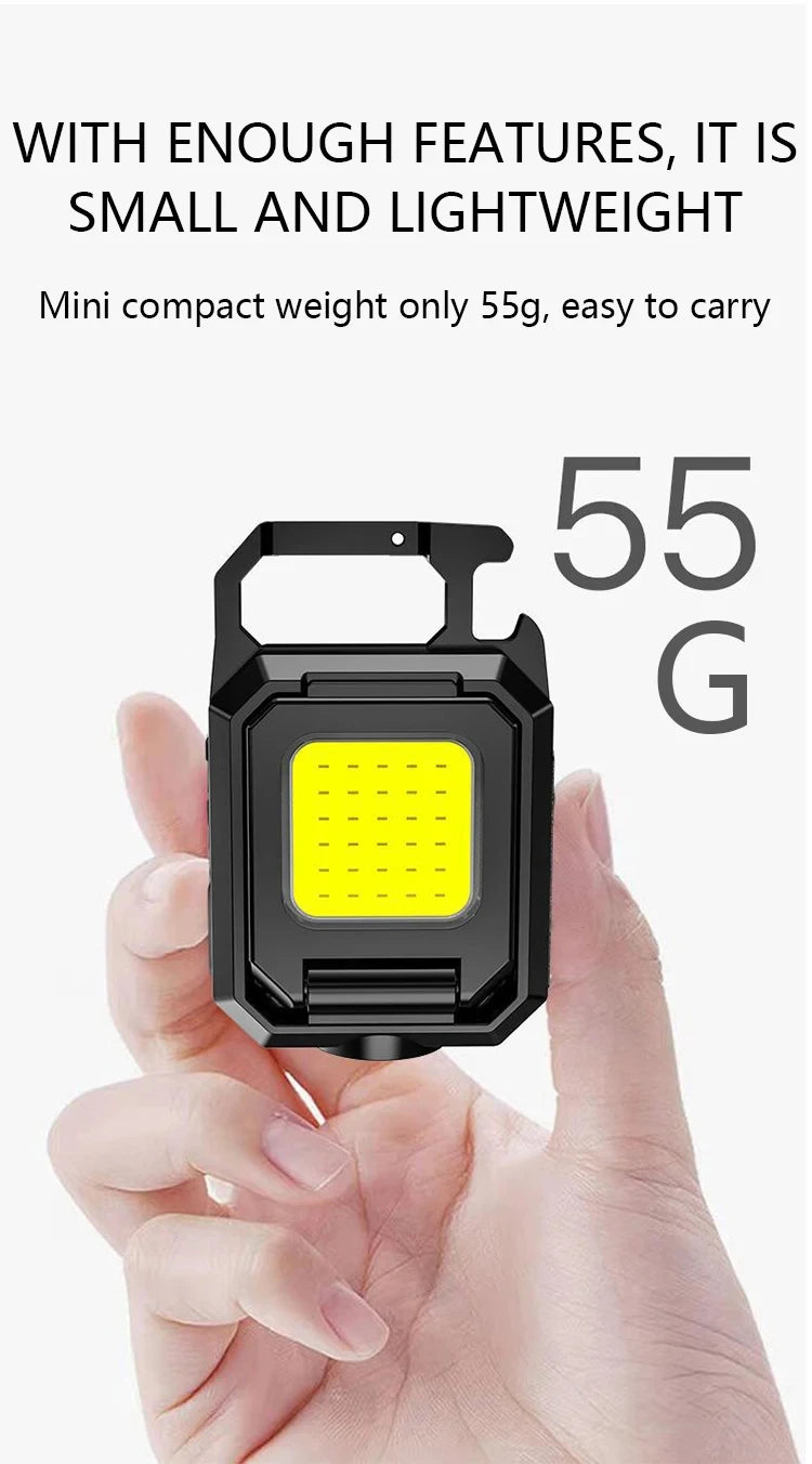 Keychain Light Mini Multifunctional Camping Flashlight USB Rechargeable LED Portable Bright COB Pocket Clip Lantern Outdoor Work