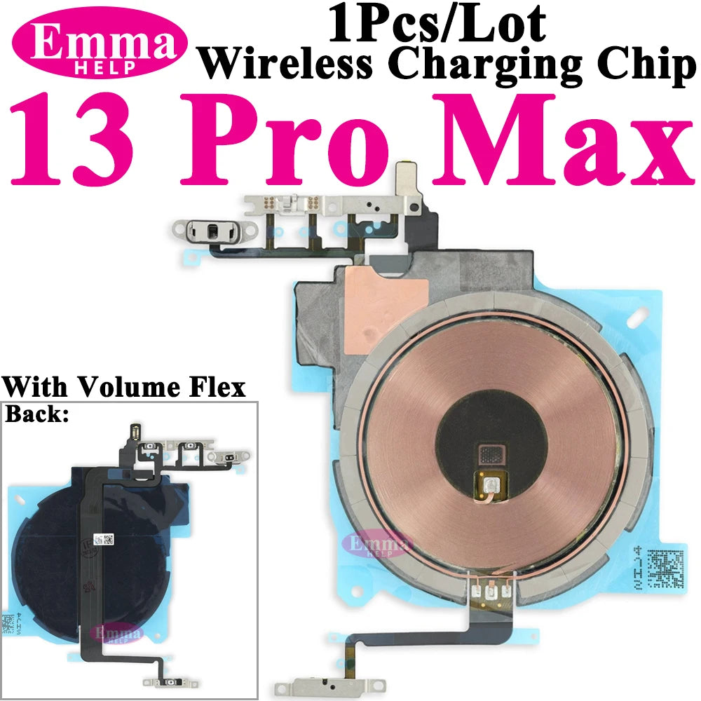EmmaHelp 1pc For iPhone 13 Pro Max 16 14 15 8 Plus XR Wireless Charging Coil With Volume Flex Flash Charger Panel Sticker