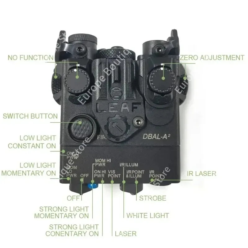 20mm Rail Mount DBAL-A2 Device, Red Green Laser Aiming Indicator, Portable White LED Flashlight for Outdoor Toys