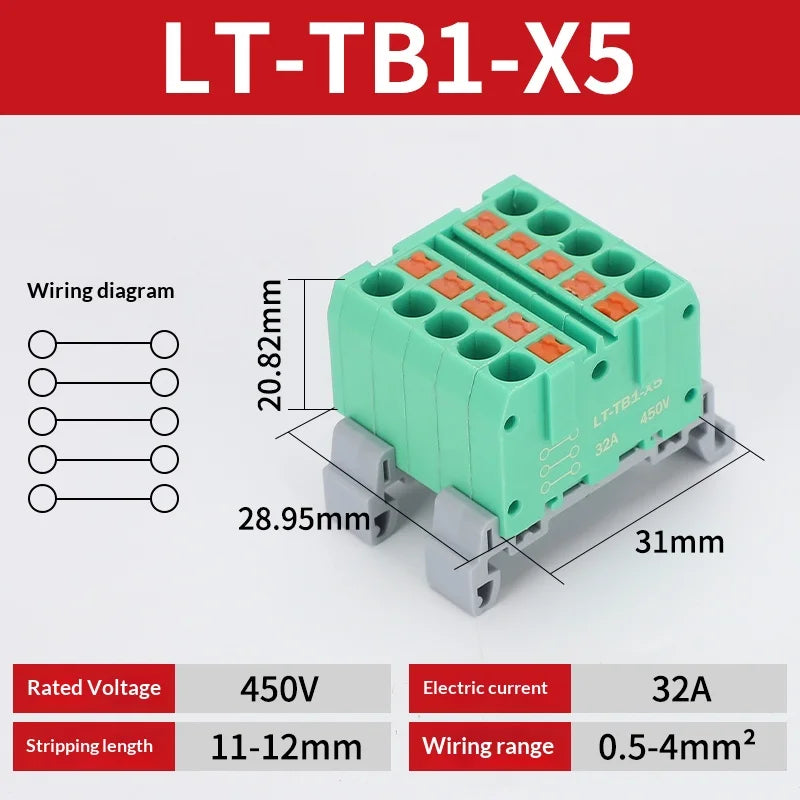 Push-in Terminal Block Multiple In Out Terminal Quick Connection of Wires Din Rail Wire Connector Universal Junction Box TB1-X6D