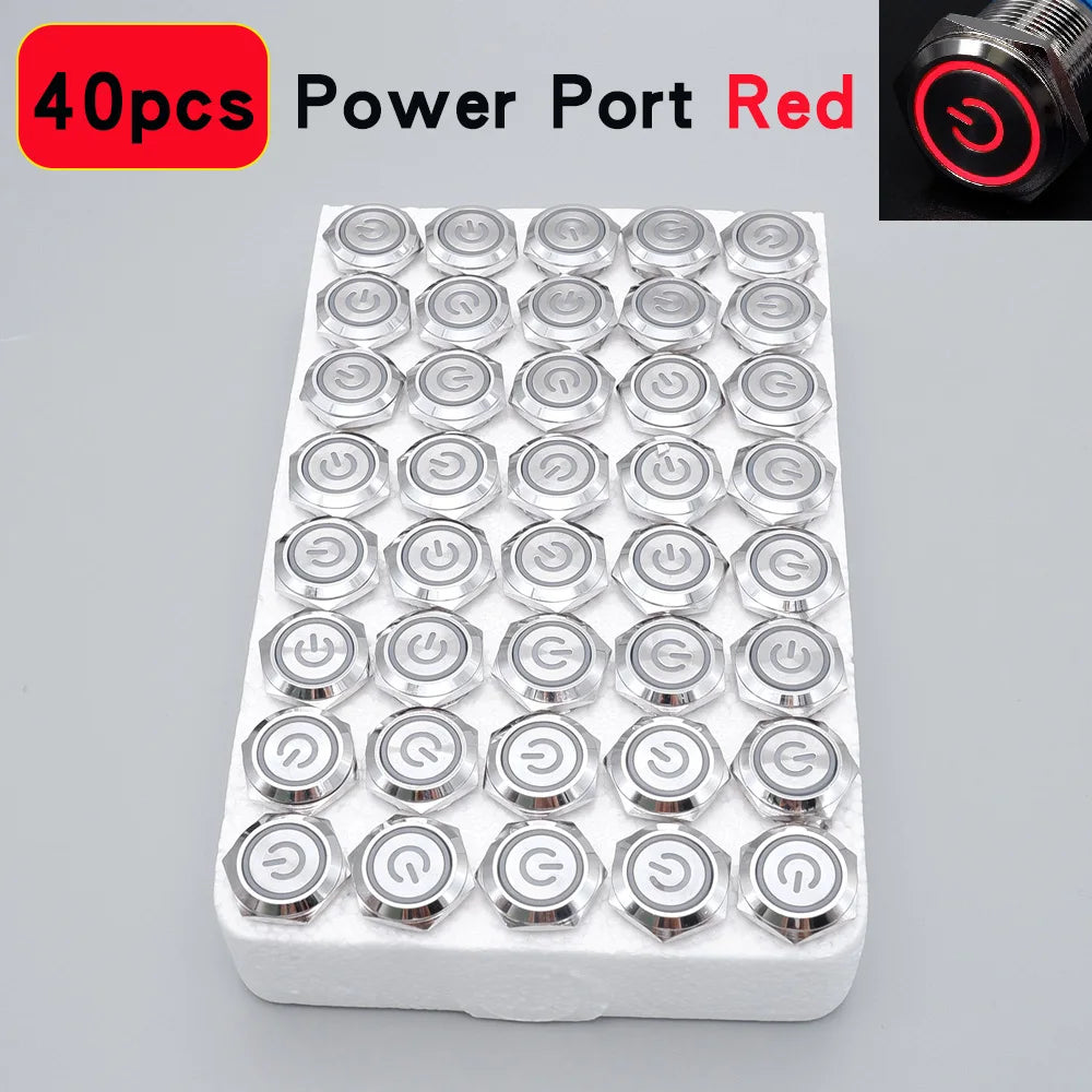 40pcs 16mm 19mm Metal Button Switch PC Power LED Light Waterproof Car Start On Off Momentary Latching 3V 5V 6V 12V 24V 220V Red