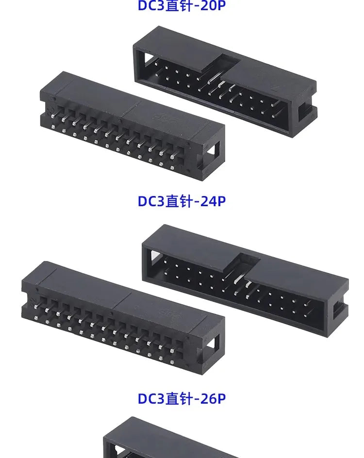 10Pcs Pitch 1.27mm 2.0mm 2.54mm Male Socket Straight IDC Box Headers PCB Connector Double Row DC3 Header DIP 6/10/20/26/34/40Pin