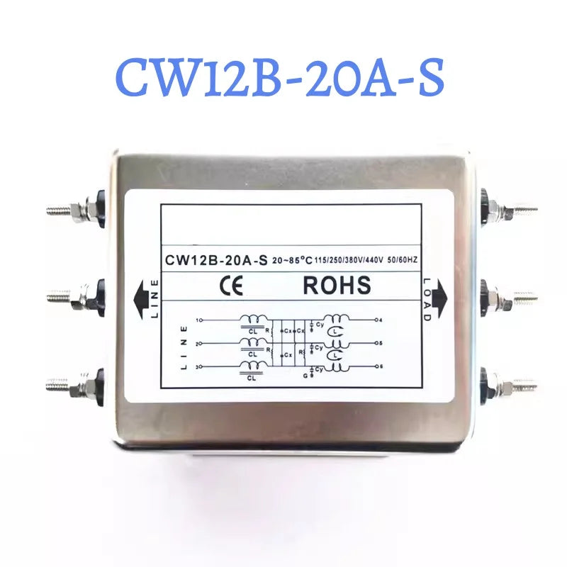 Three-Phase Power Filter inverter EMI Servo Filter Purifier CW12B-10/20/30/40/50/60A-S/SR AC 380V Three-Wire Rail Mount Terminal