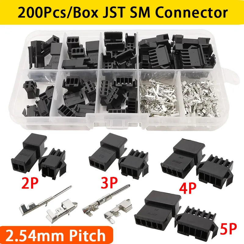 10set/200pcs SM 2.54mm Pitch 2/3/4/5Pin Male Female Head Plug Housing Pin Header Crimp Terminals Connector SM-2P SM-2R