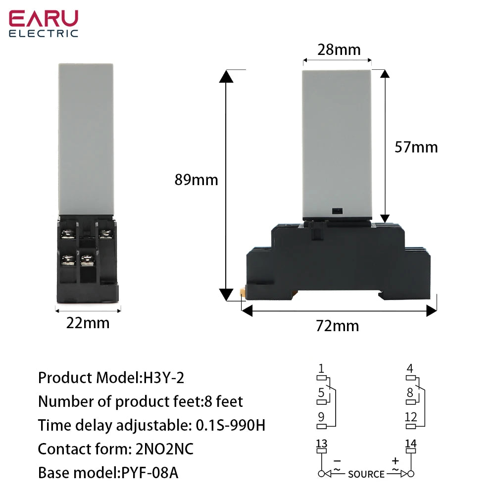 EARU Digital Time Relay 0.1s-990h Multi-Mode Power On Off Delay Cycle Timer AC DC 24-240V 2NO2NC with Base Socket