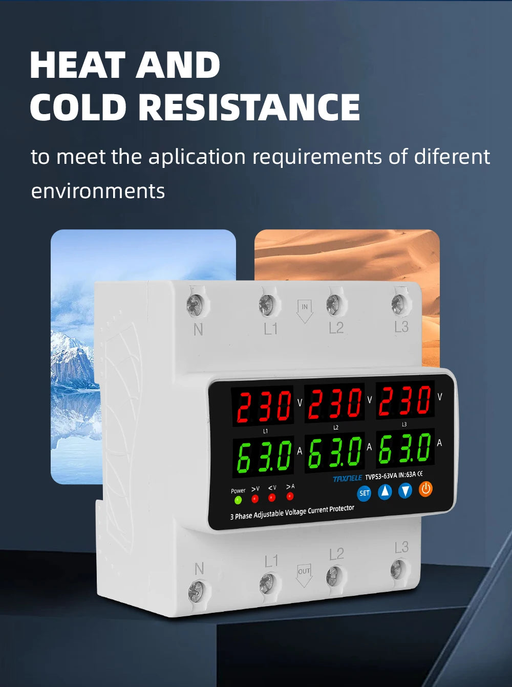 3 Phase Din Rail Voltmeter Ammeter Adjustable Over Under Voltage Current Limit Protection Monitor Relays Protector 63A 100A