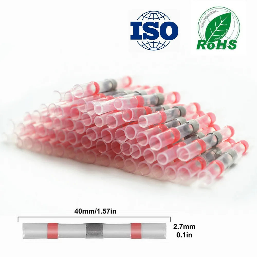 50-1000PCS Heat Shrink Butt AWG22-18 Red Solder Insulated Waterproof Electrical Splice Wire Connectors with Hot Air Gun Us/Eu
