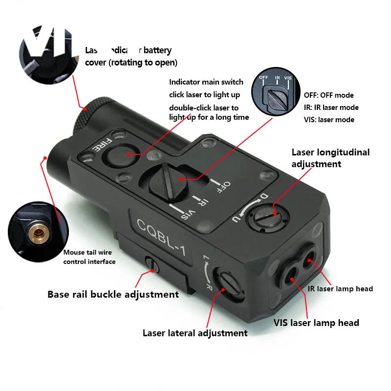 CQBL-1 Laser Aiming IR/Red/Green Dot Laser Indicator Momentary Constant Quick Opening With Scout Light Connect Mount For 20MM