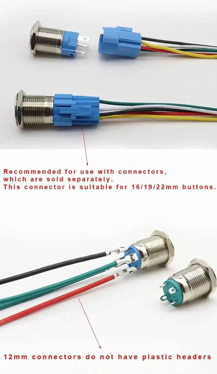 5pcs 12/16/19/22mm Metal Push Button Switch Power Waterproof IP65 Flat Circular Round LED Light Self-lock Reset 6V 12V 24V 220V