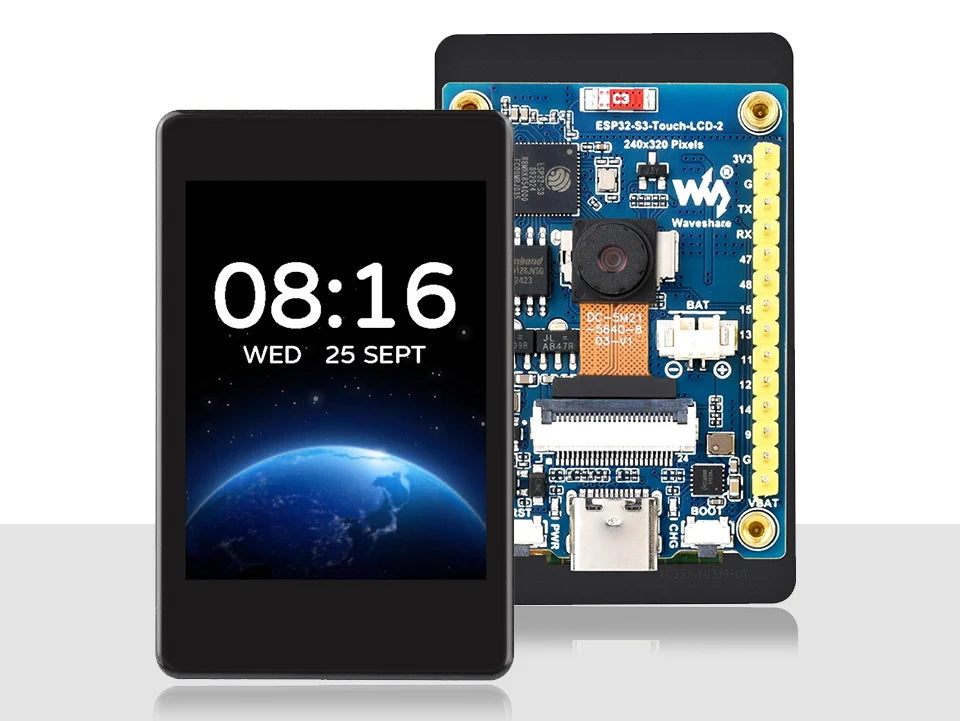 Waveshare ESP32-S3 2inch Capacitive Touch Display IPS 240×320 Camera Touch Option Supports WiFi Bluetooth Development Board