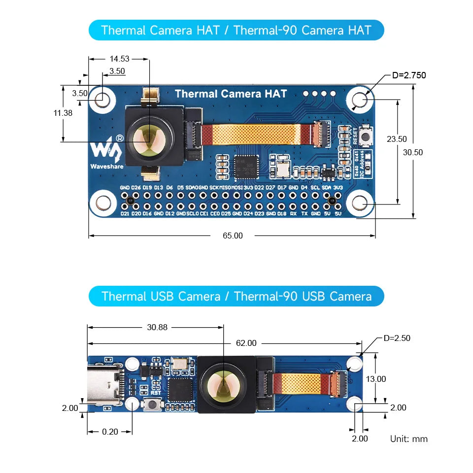 2026 Long-wave IR Thermal Imaging Camera Module, Raspberry Pi IR Camera, 80x62 Pixels, Options for FOV and Connector