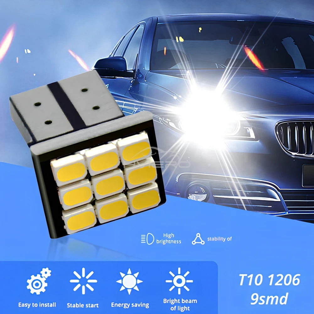 2pcs T10 W5W 1206 9smd 12SMD Turn Signal License Plate Light Car Wedge White 12V Canbus Backup Brake Dome Reading Lamp Led Bulb