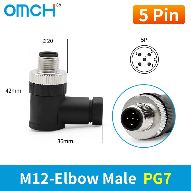 OMCH 1PCS M12 Sensor Connector Waterproof IP67 Aviation Plug Socket Male Female 4 5 8Pin Hole Straight Bend Angle Screw Threaded