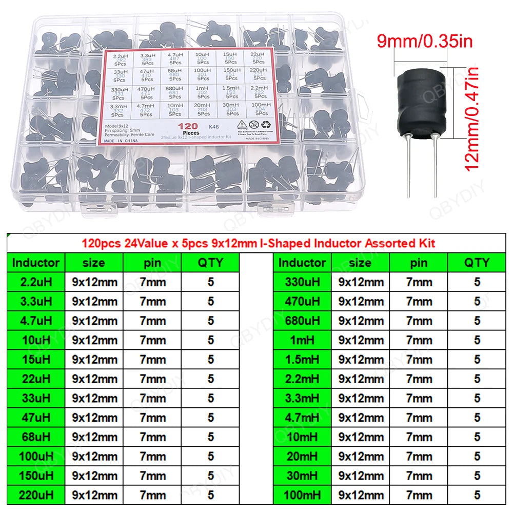 1uH-100mH I-Shaped Inductors Color Ring Inductors Toroid Core Choke DIP SMD Wire Wound Power Inductors Assorted Kit