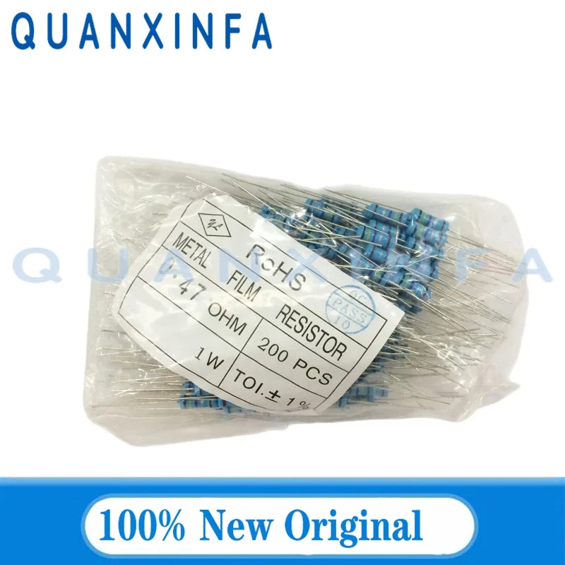 20PCS Metal Film Resistor 1W 1% 10R 100R 220R 1K 1.5K 2.2K 4.7K 10K 22K 47K 100K 100 220 1K5 2K2 4K7 Ohm Resistance 0.1R-2.2M