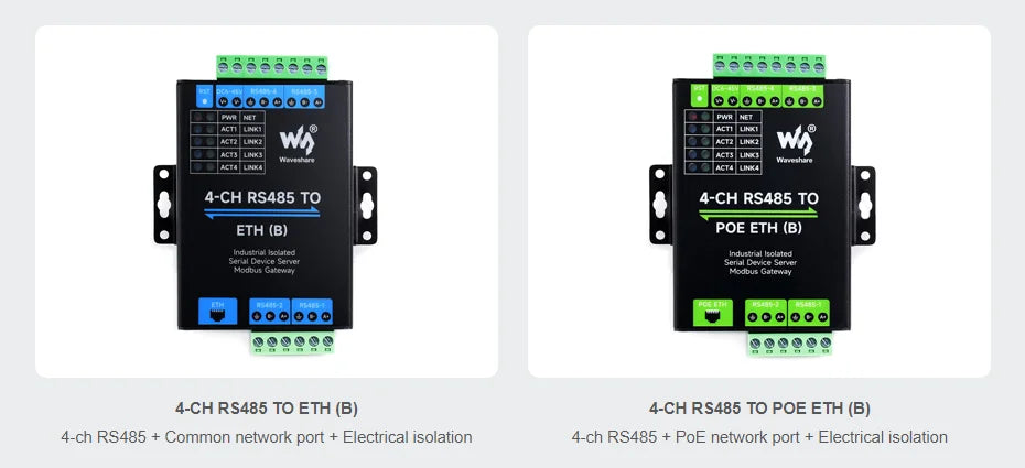 Industrial Isolated 4CH RS485 TO POE ETH (B) RJ45 Converter UART For Modbus