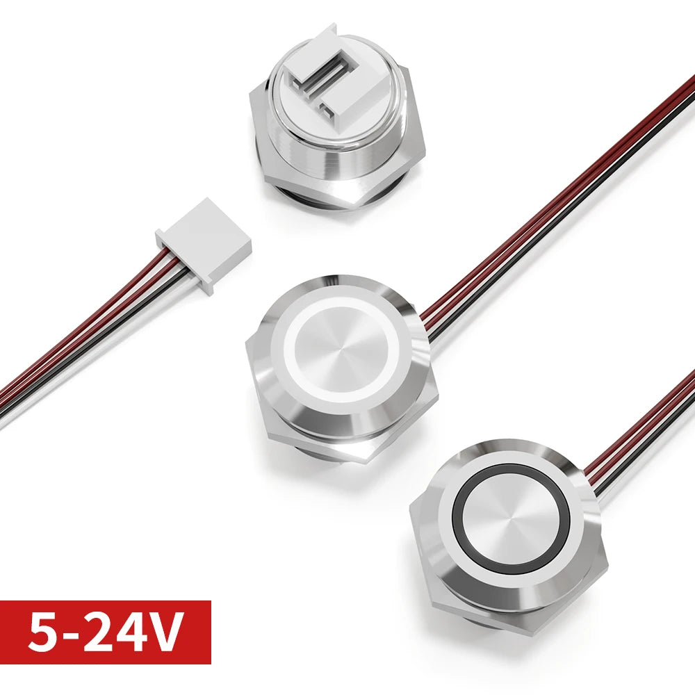 12mm Mini Metal LED Push Button Switch IP67 Waterproof Momentary 5-12-24V Short Stroke Push Button with Quick Connect Terminals