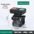 XB4 22mm Emergency Stop Button Switch Double Button Switch with Light Momentary Self Reset Mushroom Power Push Button Switch 10A