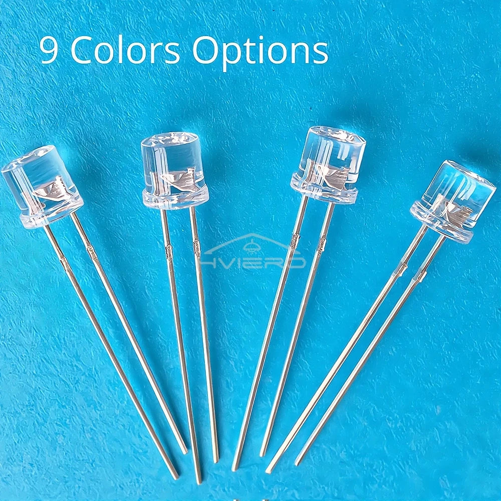 100pcs 5mm Flat Top White Red Yellow Blue Green Emitting Diode LED Wide Angle Ultra Bright Bulbs F5 5mm Light Lamp Diodes