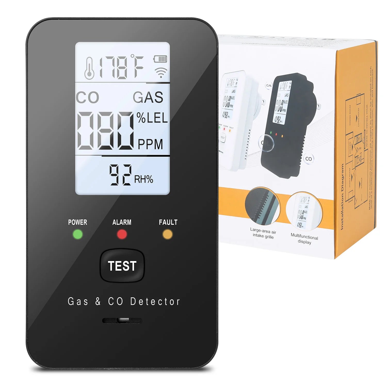 Natural Gas & Carbon Monoxide Detector, Plug in Carbon Monoxide Alarm,Propane,Methane,4-in-1 Combustible Gas & CO Detector Alarm