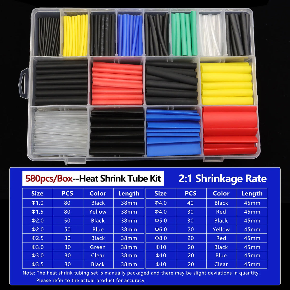 2:1 Heat Shrink Tube Kit Thermoresistant Shrinkage Tubing Wire Wrapping Electrical Connection Cable Insulation Sleeved Protecter