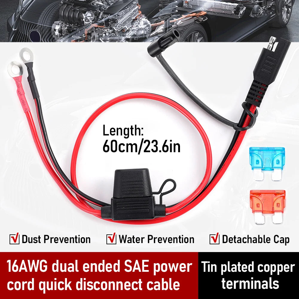 Double SAE Quick Release Cable Adapter Extension Solar Cable SAE to O-ring Connector Extension Cable for Battery Charger Maintai
