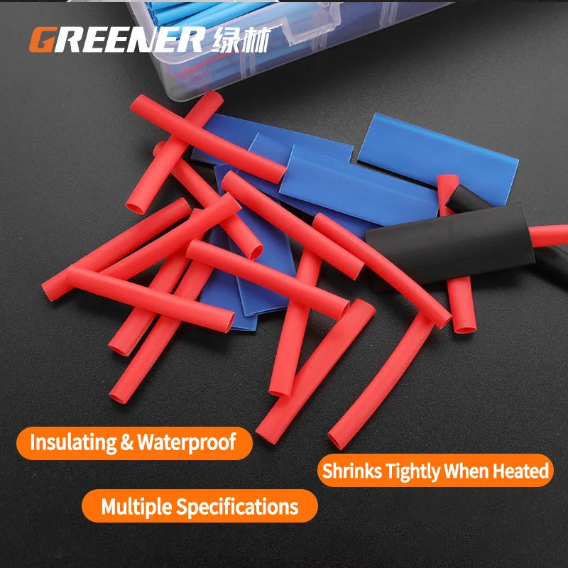 GREENER 127/580/800pcs 2:1 Heat Shrink Tubing Kit Polyolefin Colorful Flame Retardant Waterproof Wire Cable Sleeve For Home DIY